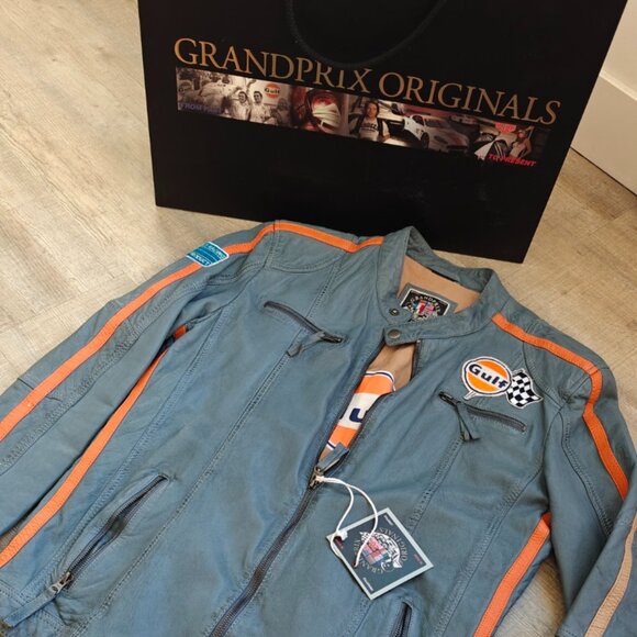 Steve McQueen "Gulf" leather racing jacket "Grand Prix Originals" - NEW - Picture 1 of 9